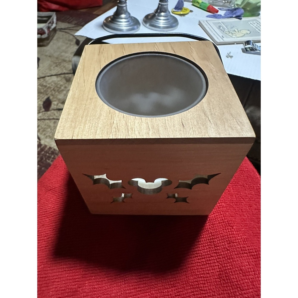 Disney Parks Mickey Mouse Icon Holiday Wooden Votive Candle Tote with Handle